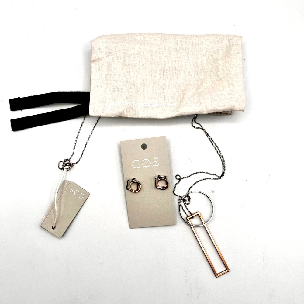 **NEW** COS SILVER and GOLD EARRINGS AND NECKLACE SET with bag